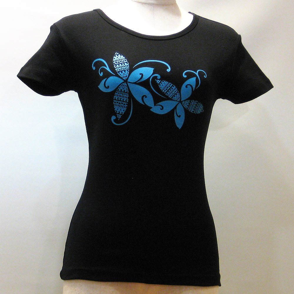 maka hou　フライスTシャツ・プルメリアタパ　ブラック